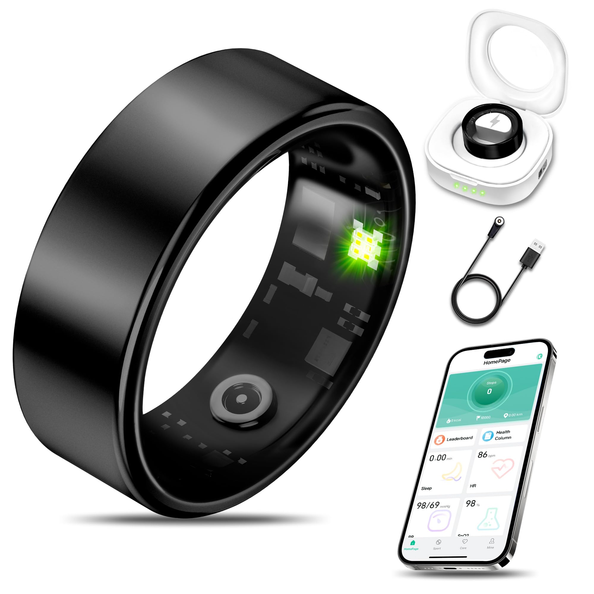 Photo 1 of Smart Health Ring for Women Men Fitness Tracker with Heart Rate, Blood Oxygen, Blood Pressure, Sleep Monitoring, Step Counting, IP68 Waterproof for iOS and Android, No APP Fee, Xmas Gifts, Black 13