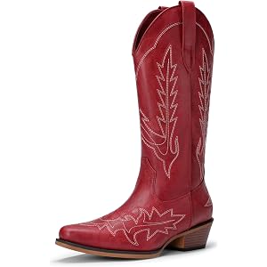 DREAM PAIRS Women's Cowboy Cowgirl Western Mid Calf Boots | Pointed Toe Boots for Women, Low Chunky Heel for Country Music Fe