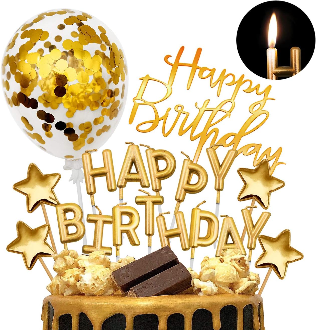 iZoeL Gold Cake Topper Gold Cake Decorations, Happy Birthday Candles ...