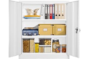 Greenvelly White Metal Storage Cabinet, 42" Office Steel Locking Cabinet with Doors and Adjustable Shelves, Lockable File Cabinet for Home Metal Classroom Cabinet, Tool Garage Cabinet, Pantry Basement
