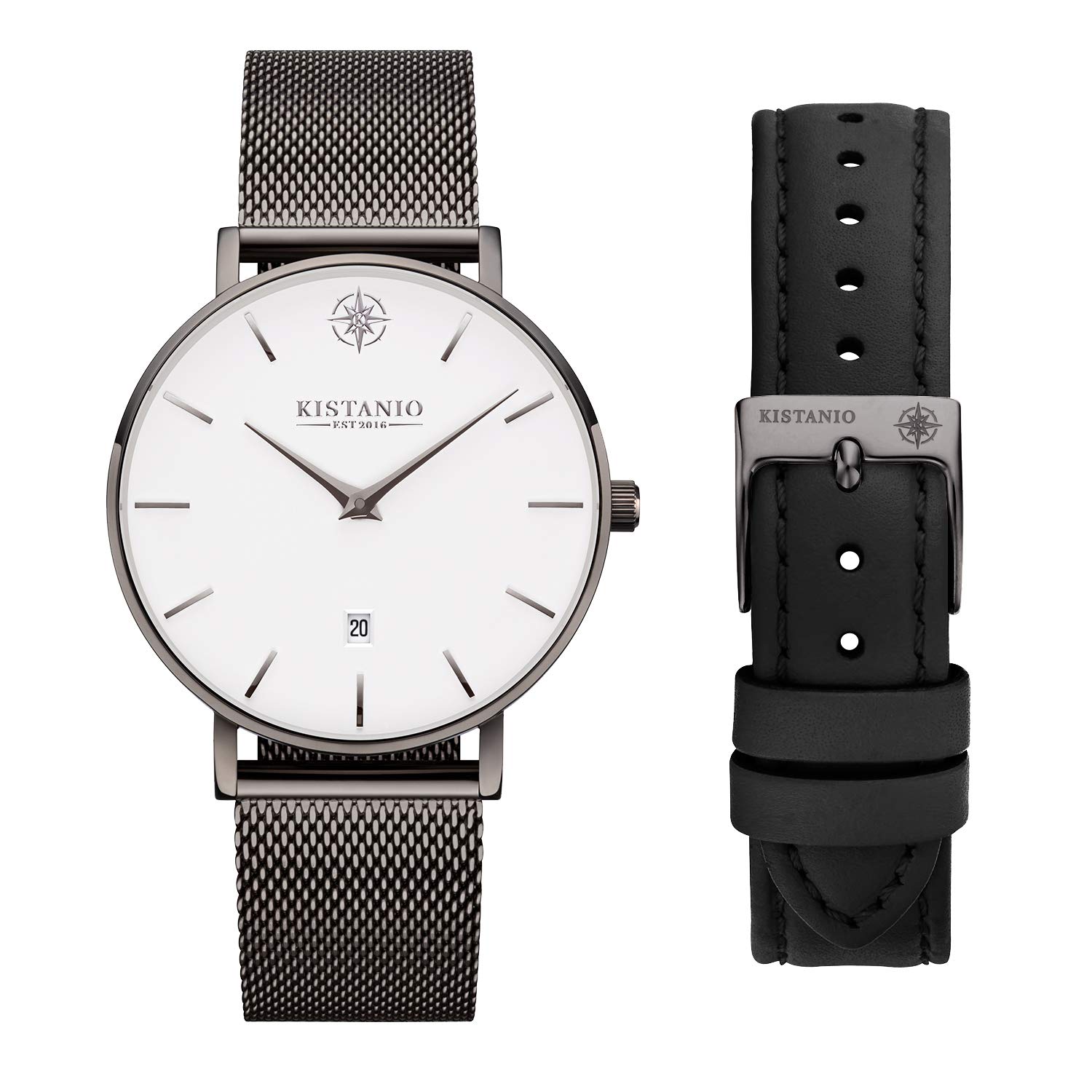 Kistanio Moyen GM-WH-M-L-BK Women's Watch with Sapphire Glass and Milanese Strap and Extra Leather Strap