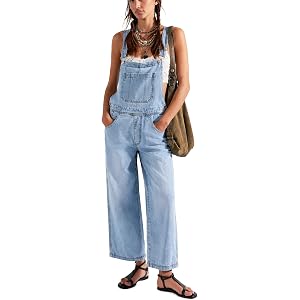 Sxidecgqi Women's Straight Wide Leg Casual Denim Bib Baggy Overalls | Loose Fit Jean Jumpsuit Adjustable Strap Rompers Pants