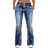Flamingals Low Rise Boot Cut Jeans for Women Butt Lifting Western Pants with Pockets Flare Jeans Women