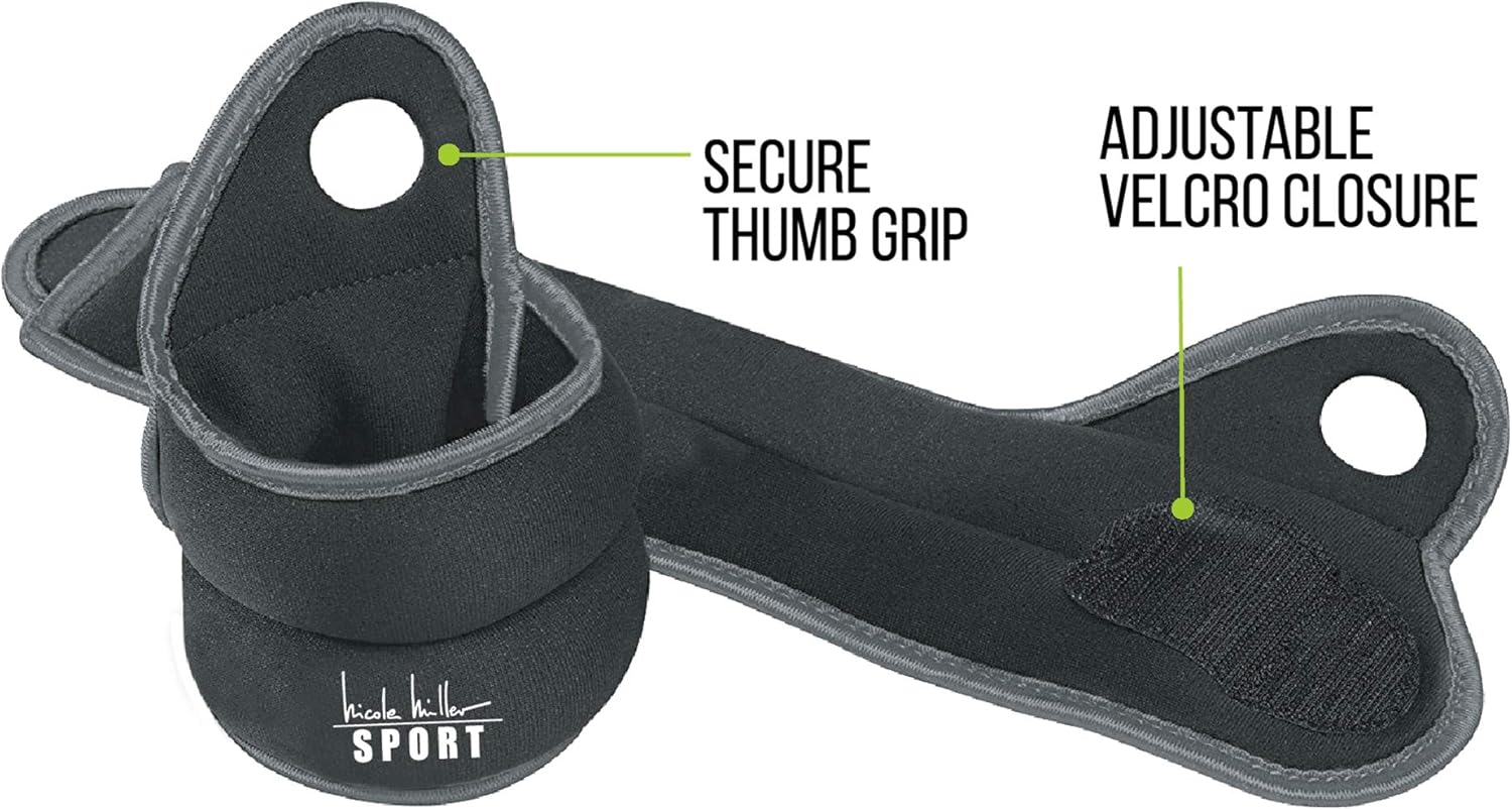 Nicole Miller Wrist Weight Sets Thumblock Hand Weights Sets for Women 2lb Each, 4lb Pair Total Black/Gray : Sports & Outdoors