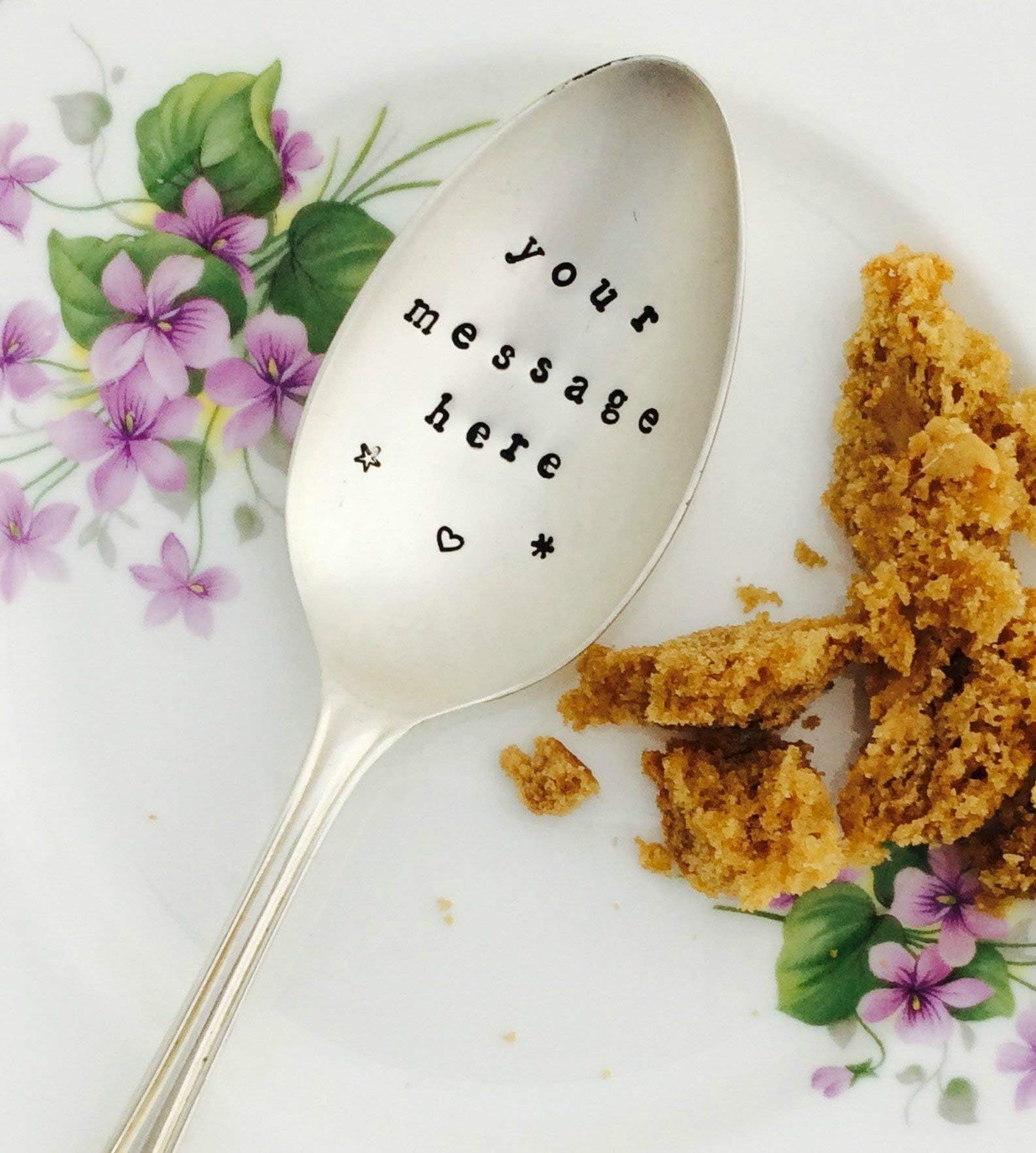 Personalised Spoon, Silver Plated Vintage Dessert Spoon, Hand Stamped Customised Gift.