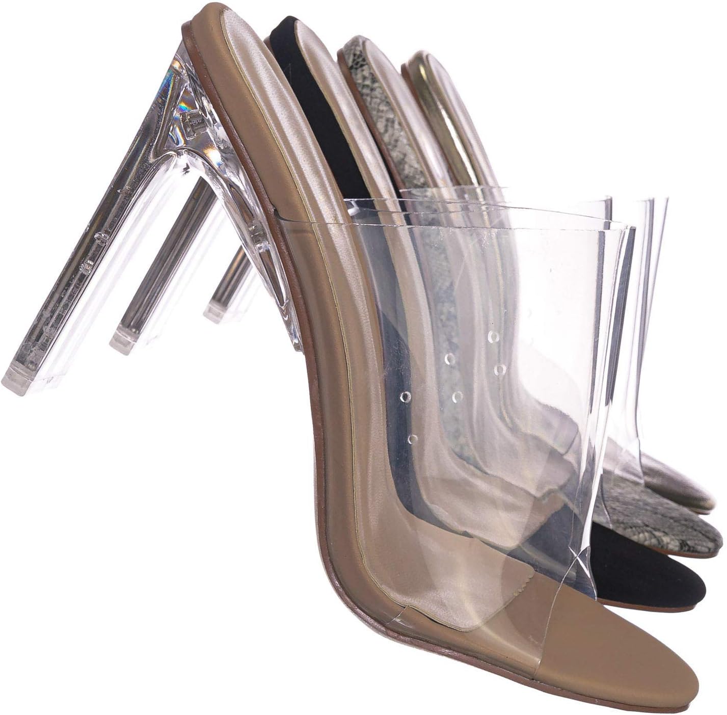 Aquapillar Barely These Clear Chunky Flat Block Heel - Lucite Mule Slide Sandal