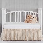 Chicplaid Gingham Crib Skirt Dust Ruffle 52 x 28 Inch 100% Cotton, Beige | Ruffle Plaid Baby Crib, Bed Skirt, Soft Farmhouse for Boys &amp; Girls Nursery Bedding Decor, Fits Standard Cribs