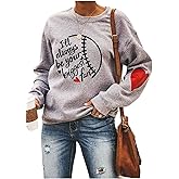 Womens Crewneck Sweatshirts Long Sleeve Baseball Shirts Cotton Blend Tops Baseball Print Shirt