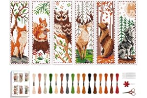 ACRNIGHEET 6 PCS Cross Stitch Bookmark Kit Animals Patterns DIY Stamped Embroidery Bookmark Kit DIY Bookmarks Crossstitch Kits Adul Stamped Embroidery Bookmarks with Instructions 11CT
