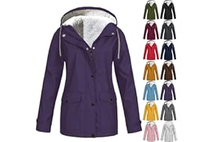PIUWRLZ Women’s Fleece Lined Windproof Jacket Plus Size Winter Warm Snow Ski Hooded Raincoats Outdoor Rain Jackets