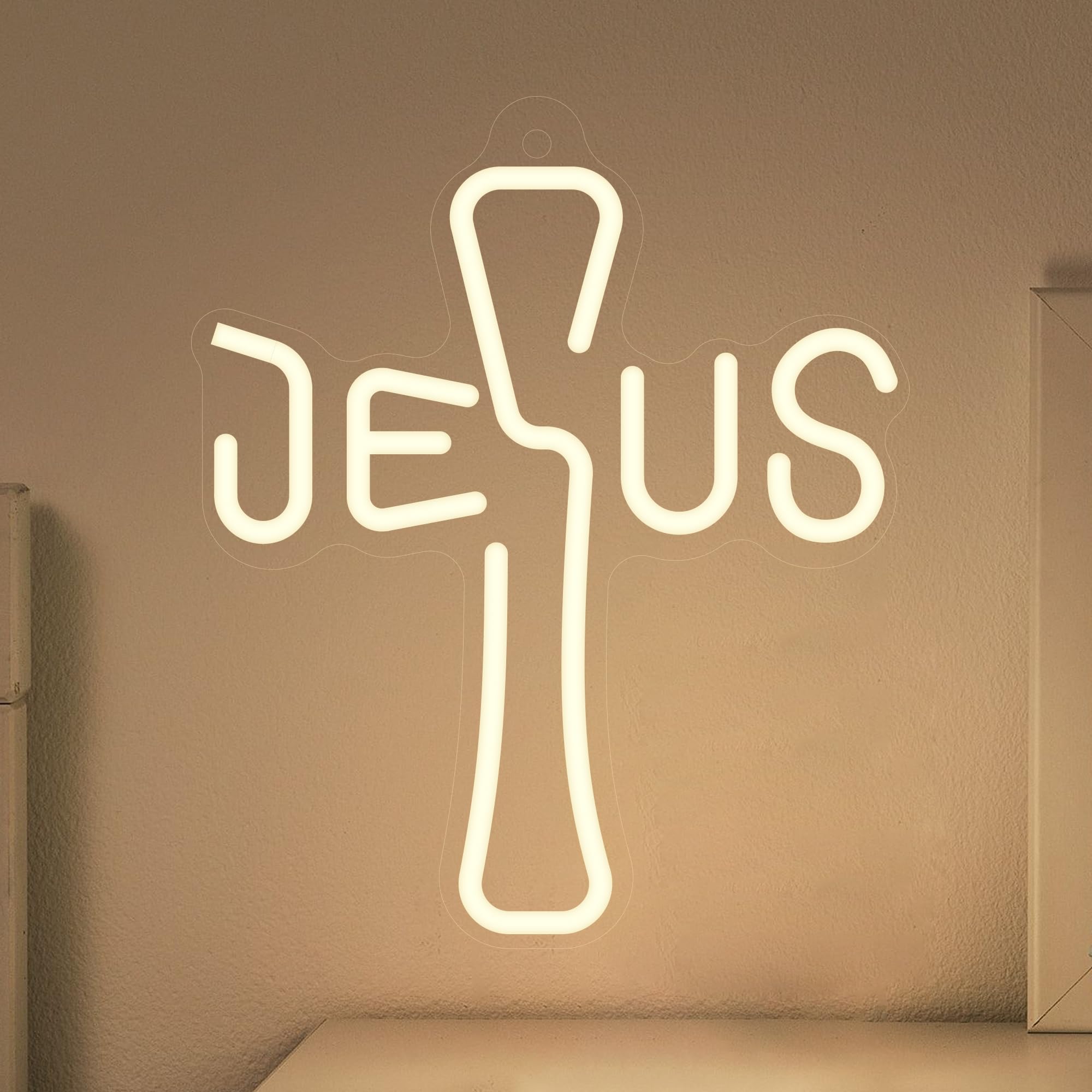 CoolGift Mart Jesus Cross Neon Sign - Unique Design, Dimmable LED Night Light USB Powered for Home Decor, Religious Events, Christmas, Easter - Meaningful Gift for Faithful Occasions