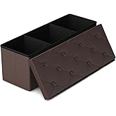 GLAXYFUR Storage Ottoman Bench, 43 Inches Folding Ottoman with 2 Dividers, PU Leather Foot Rest, End of Bed Bench, Storage Chest for Living Room, Bedroom and Entryway, Brown