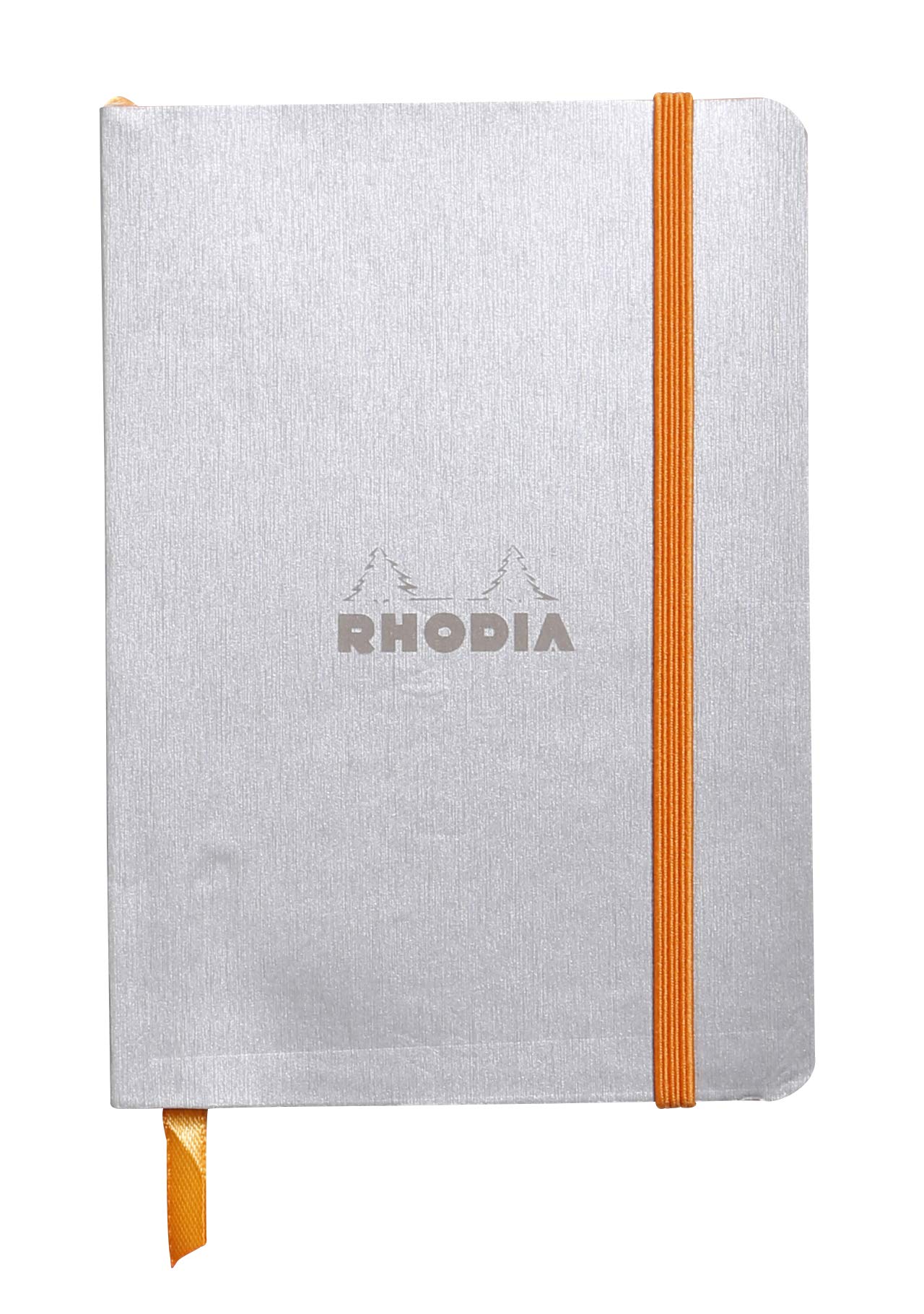 RHODIA 117301C - Silver Flexible Notebook - A6 - Lined - 144 pages - Ivory Clairefontaine Paper 90 g/m - Bookmark, Elastic Closure - Faux Leather Cover - Rhodiarama Collection