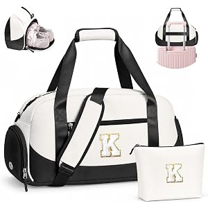 YOOLIFE Teen Girls Kid Gifts Initial Duffle Bag Dance Bag for Girls Black K | Birthday Gifts for 6 7 8 9 10 11 12 13 Year Old