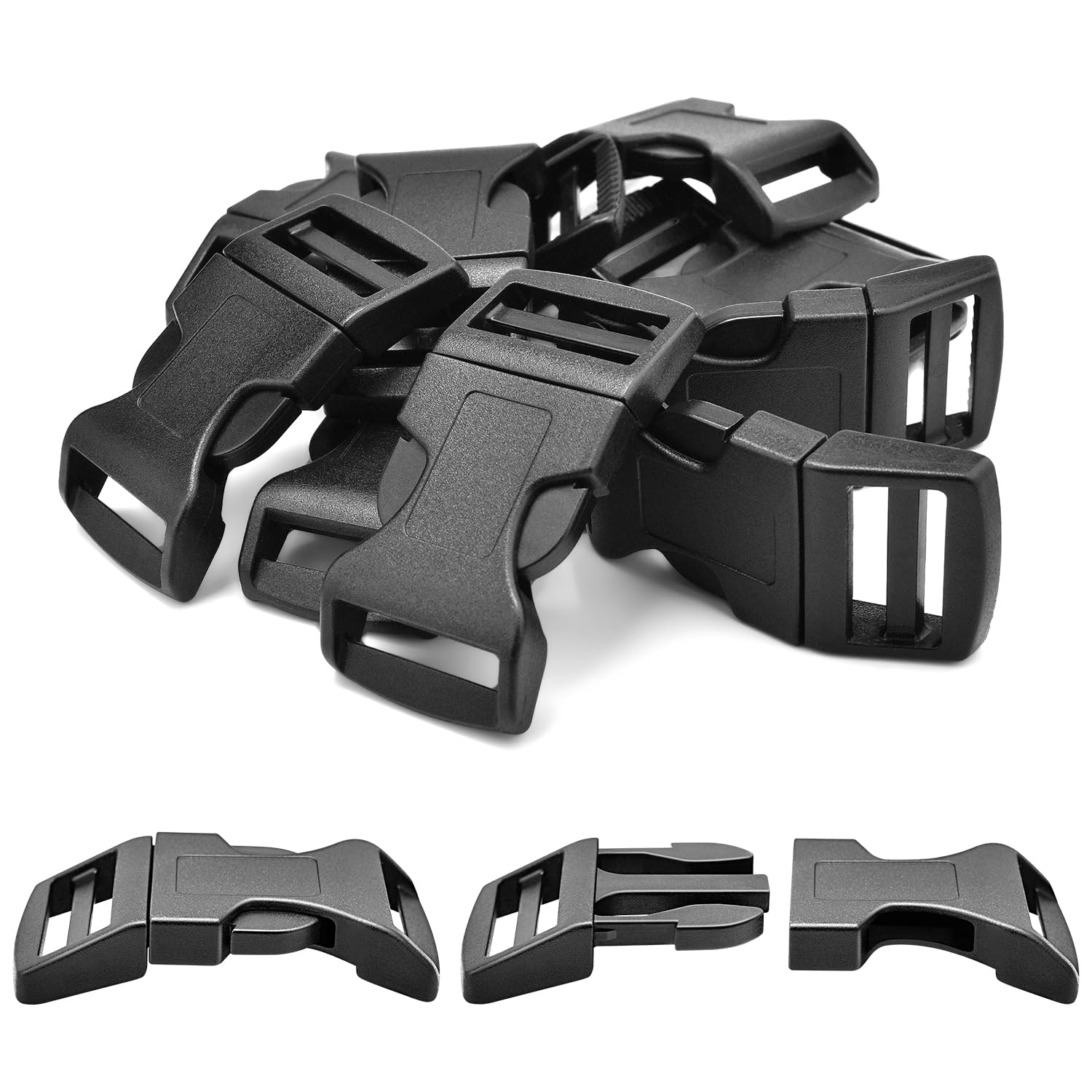 Photo 1 of 10Pack Black 1 Inch Curve Buckle Clips Side Release Buckles, Plastic Backpack Strap Buckle Paracord Buckles for Parachute Bracelet Pet Collar Bag Straps
