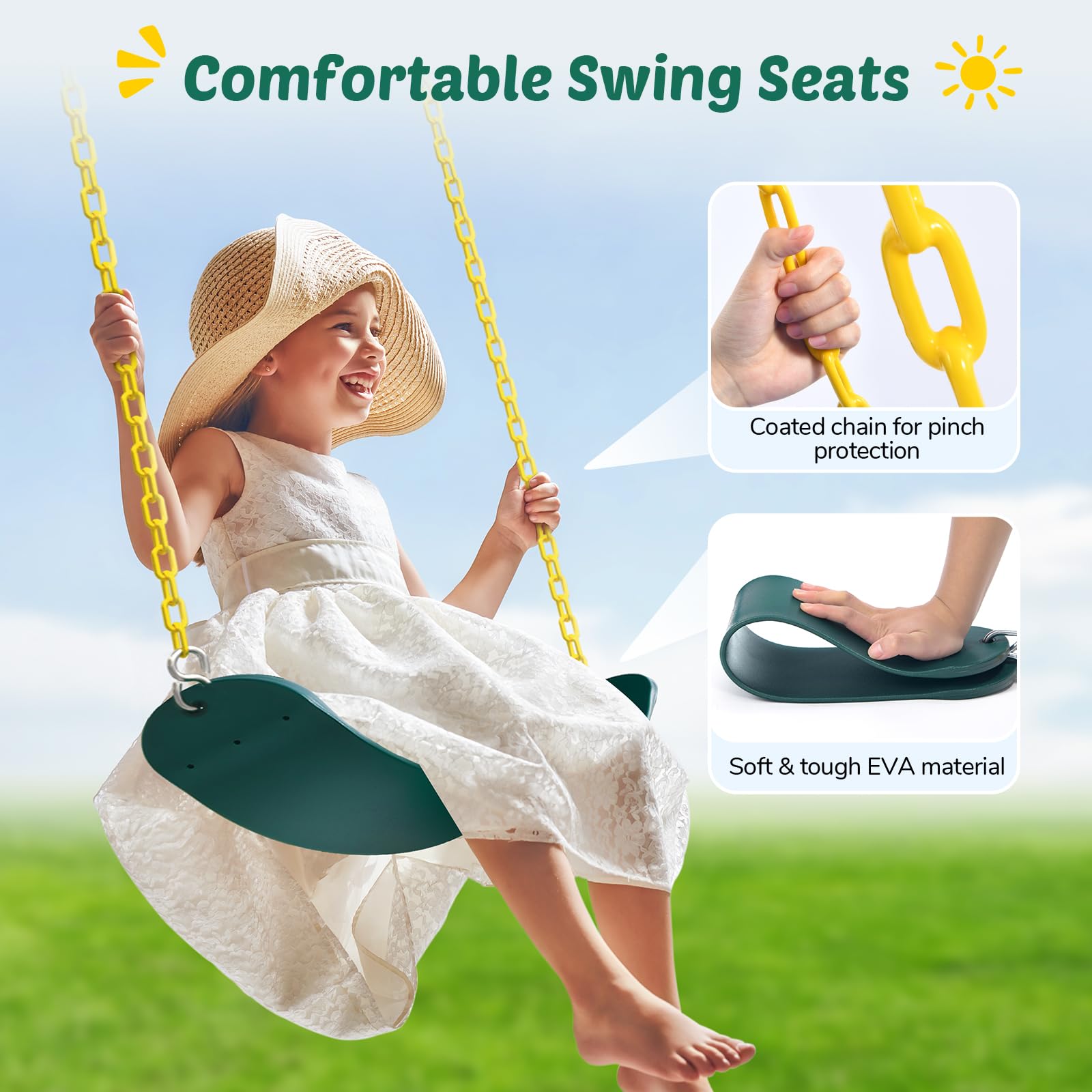 Trekassy 440lbs 2 Seat Swing Sets for Backyard, 1 Saucer Swing and 1 Belt Swing with Heavy Duty Outdoor A-Frame Metal Swing Stand for Playground, Playset