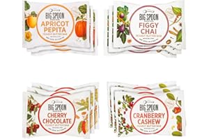 Big Spoon Roasters Nut Butter Bars Pack Cherry Pecan, Apricot Pepita, Cranberry Cashew & Figgy Chai High Protein Bars Variety Pack with Non GMO Pea Protein 12 Count (3 of Each Flavor) 1 Case Variety