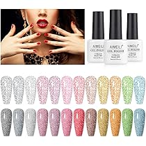 AIMEILI Reflective Gel Nail Polish Soak Off Reflective Glitter Gel Polish  Holographic Diamond Glitter Nail Polish Kit Set of 12pcs X 8ml - Kit Set 7