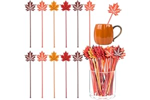 Bokon 30 Pcs Fall Coffee Stirrers Thanksgiving Maple Leaf Swizzle Sticks Plastic Fall Cocktail Swizzle Stick 7.5 Inch Reusable Coffee Stirrer Stir Sticks for Halloween Autumn Tea Party Bar Decoration