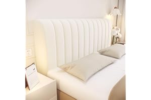 CAMZ Velvet Bed Headboard Cover for Full Queen Cal King Size, Quilted Bed Headboard Slipcover Thicken Dustproof Headboard Padding Protector Cover (Off White,210cm/821in)