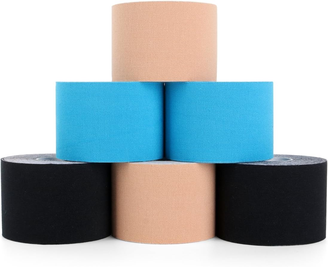 Kinesiology Tapes 6 Rolls, Waterproof Physio tape Muscle Tape for Injured Muscle Recovery & Joints Support