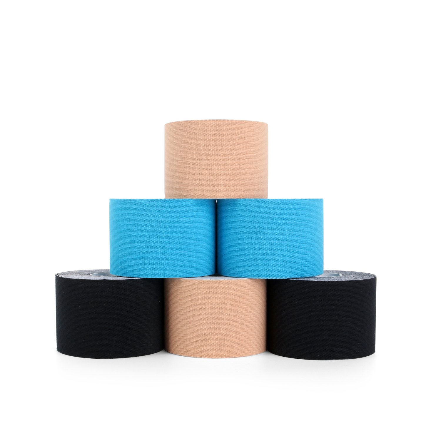 Kinesiology Tapes 6 Rolls, Waterproof Physio tape Muscle Tape for Injured Muscle Recovery & Joints Support, 5cm x 5m per Roll (Beige, Black, Blue)