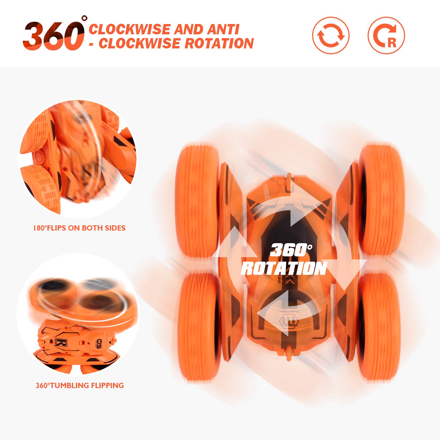 Peradix RC Remote Control Stunt Car, Electric 4WD Cars 360°Off Road Acrobatic Rotation Vehicle, 2.4GHz High Speed Racing Slot Car Radio Controlled Toys for Kid(Battery and USB Charging Cable Included)