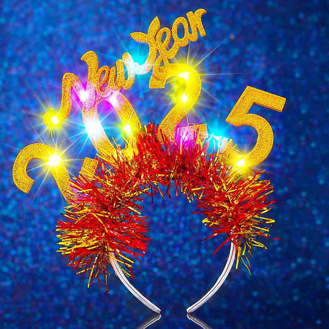 Evlry LED 2025 New Year Headband Light Up Year’s Eve Hairband Christmas Party Hair Hoop for Women