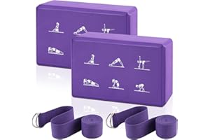 FHDUSRYO 2 Yoga Block and 2 Yoga Strap Set,Non-slip EVA Foam Blocks, High Density Yoga Bricks with 6ft Strap, Supportive Latex-Free Yoga Block Accessories for Pilates