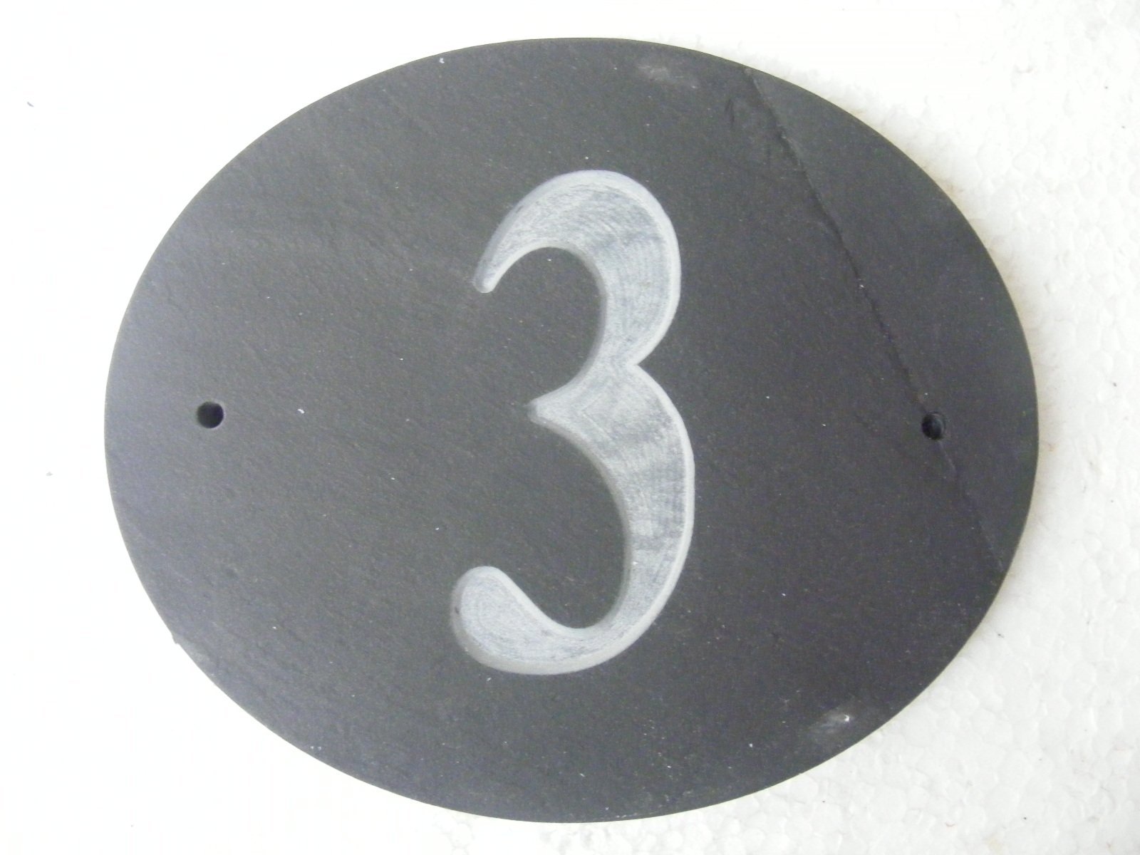 OVAL NATURAL GREY SLATE HOUSE DOOR NUMBER 7" x 6" DEEPLY ENGRAVED NATURAL SURFACE SIGN PLAQUE HOUSE WARMING GIFT (175 x 150mm) ROUND UK (3)