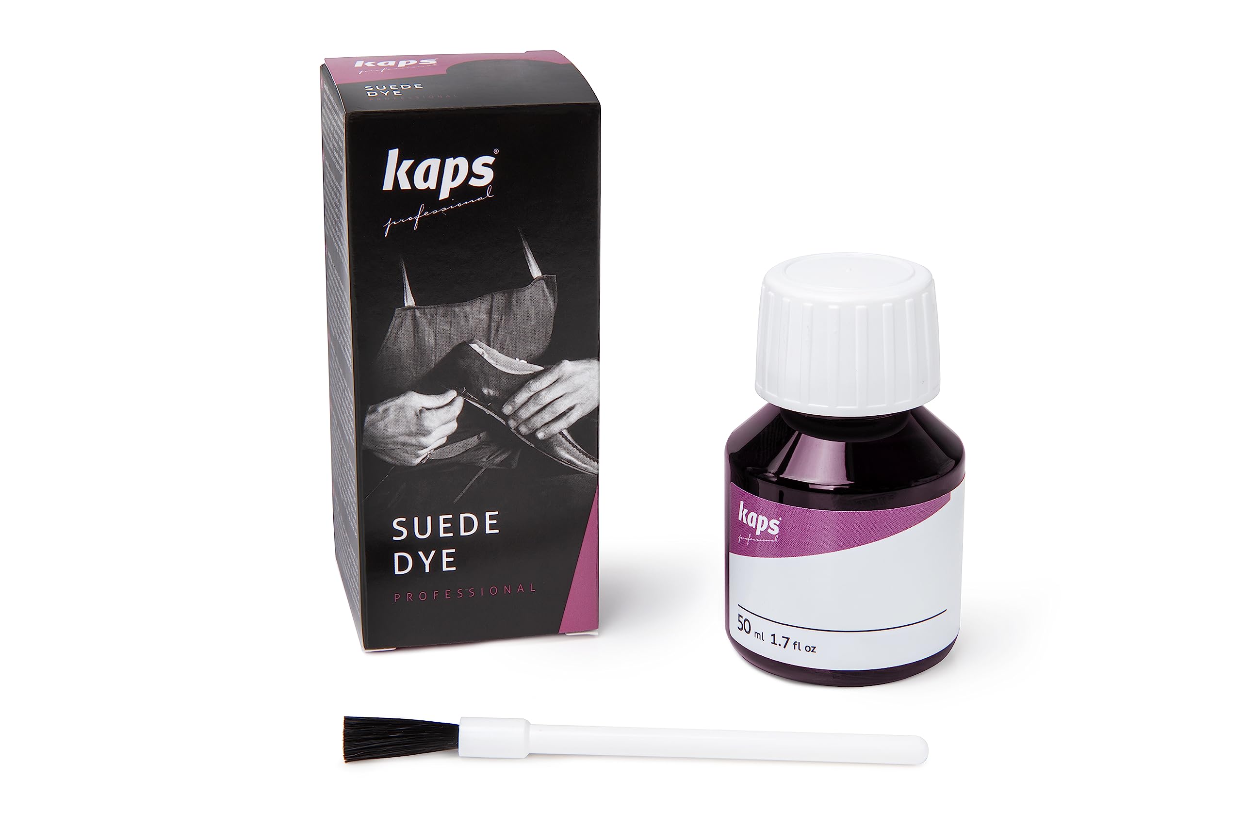 Kaps Suede Dye, Paint for Nubuck and Suede Leather, Restore or Recolour Faded Shoes, Boots, Trainers, Bags and Accessories, 50ml with Brush Applicator (102 - Dark Lilac)