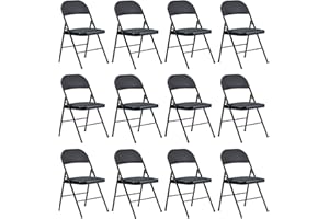SUSICI 12 Pack Black Folding Chairs with Padded Cushion and Back for Outdoor Indoor Portable Stackable Commercial Folding Chair with Steel Frame for Office Wedding Party Events Chairs 330lbs Capacity