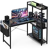 Grandder 40 Inch L Shaped Computer Desk with Reversible Storage Shelves, Home Office Corner Desk Study Writing Table with Hutch, Study, Black