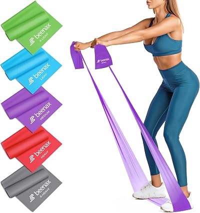 Beenax Resistance Band Set 2m Five Color Levels Green Blue Purple Red Grey