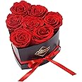 GLAMOUR BOUTIQUE 7-Piece Flowers Forever Heart Shape Box - Preserved Roses, Immortal Roses That Last A Year - Rose Eternal Preserved Flowers for Delivery Prime Mothers Day & Valentines Day - Red