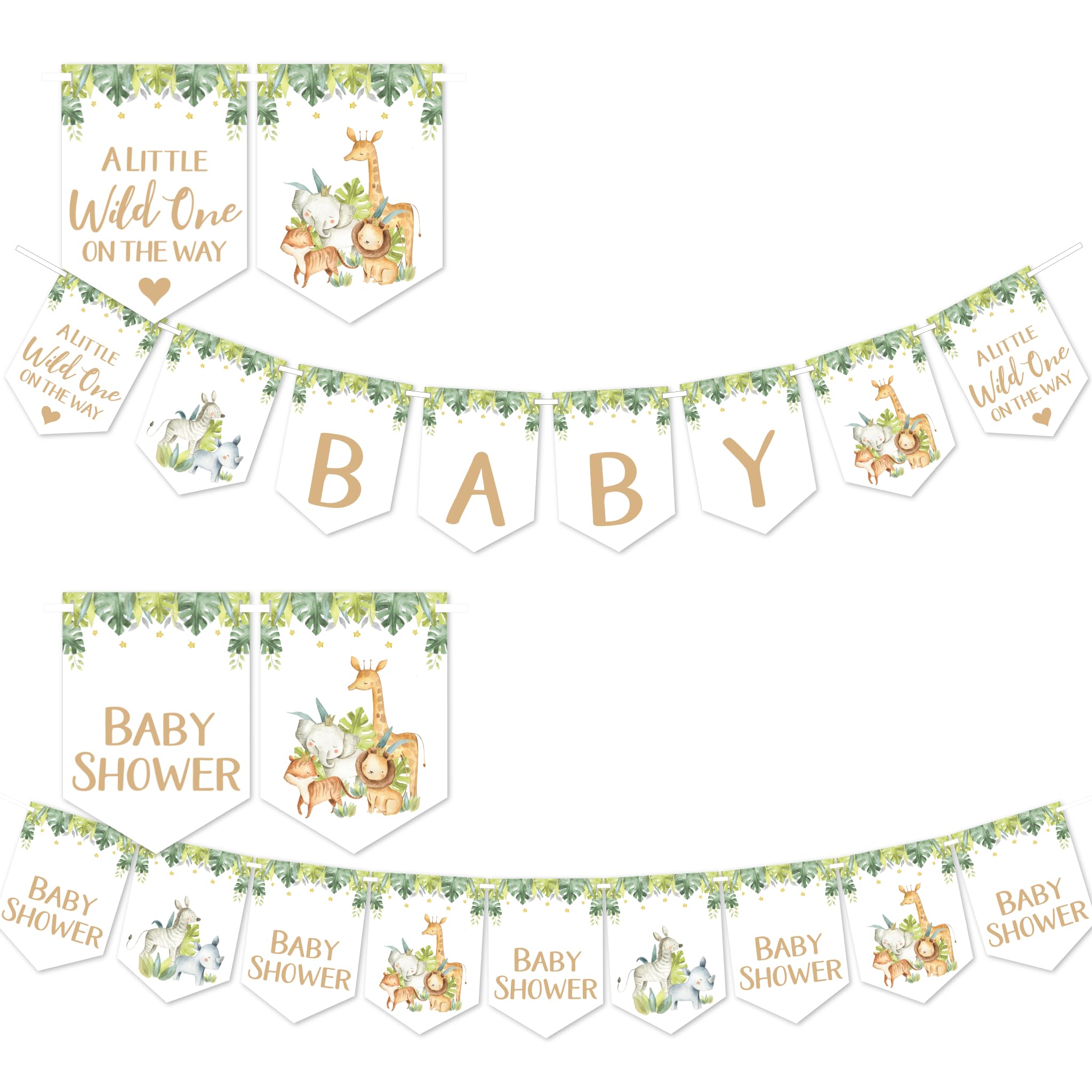 Pink Bee Parties Twin Pack of Safari Themed Baby Shower Banners in 2 Designs