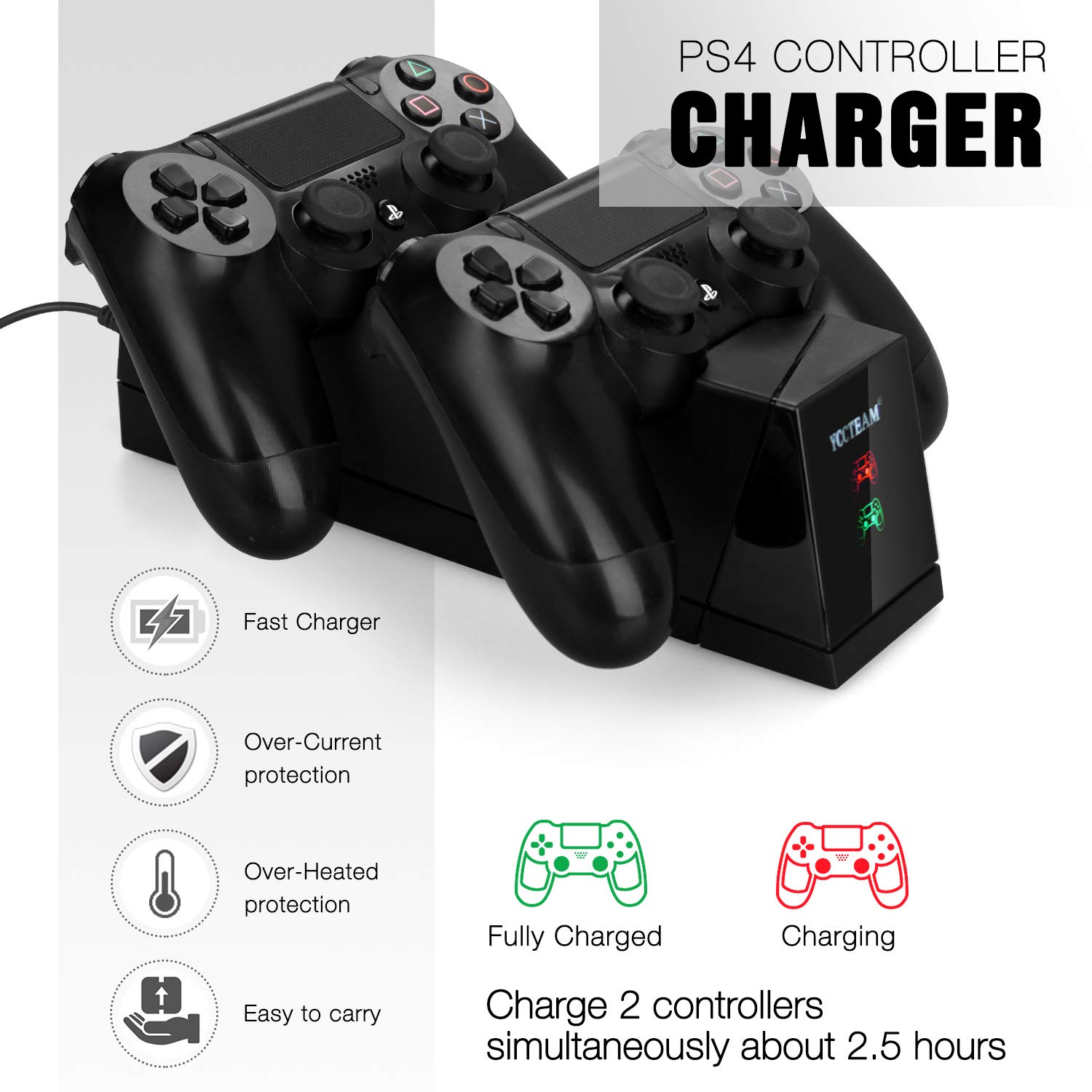 PS4 Controller Charger,Dualshock 4 Dual USB Fast Charging Docking Station Stand for Sony Playstation 4 PS4,PS4 Pro,PS4 Slim Controller,Black