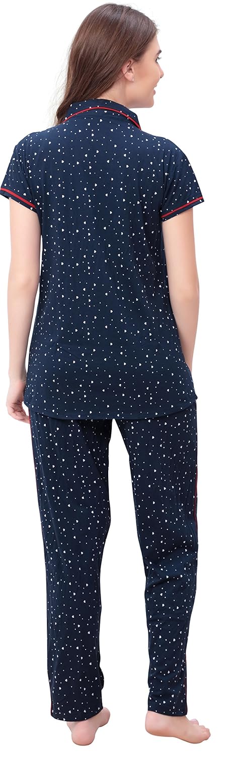 sweetnight women's cotton heart printed half sleeve night suit (snns924-$p)