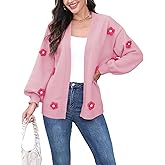 Women's Boho Crochet Cardigan Oversized Open Front Long Sleeve Floral Embroidery Knit Sweater