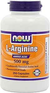 NOW L-Arginine 500 mg,250 Veg Capsules (packaging may vary