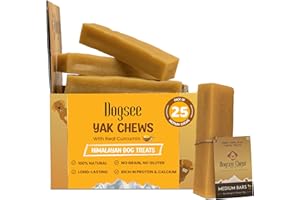 Dogsee Himalayan Yak Chews with Turmeric/Curcumin (Medium - 25 Chews) | Natural & Long-Lasting | Yak Chews for Large Dogs | Anti-Inflammatory | Supports Oral Hygiene | Rawhide-Free Treats