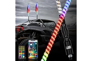 omotor 2PCS 4FT LED White Fantasy Whip Lights Spiral RGB Chase Light with White Surrounding Light Strip