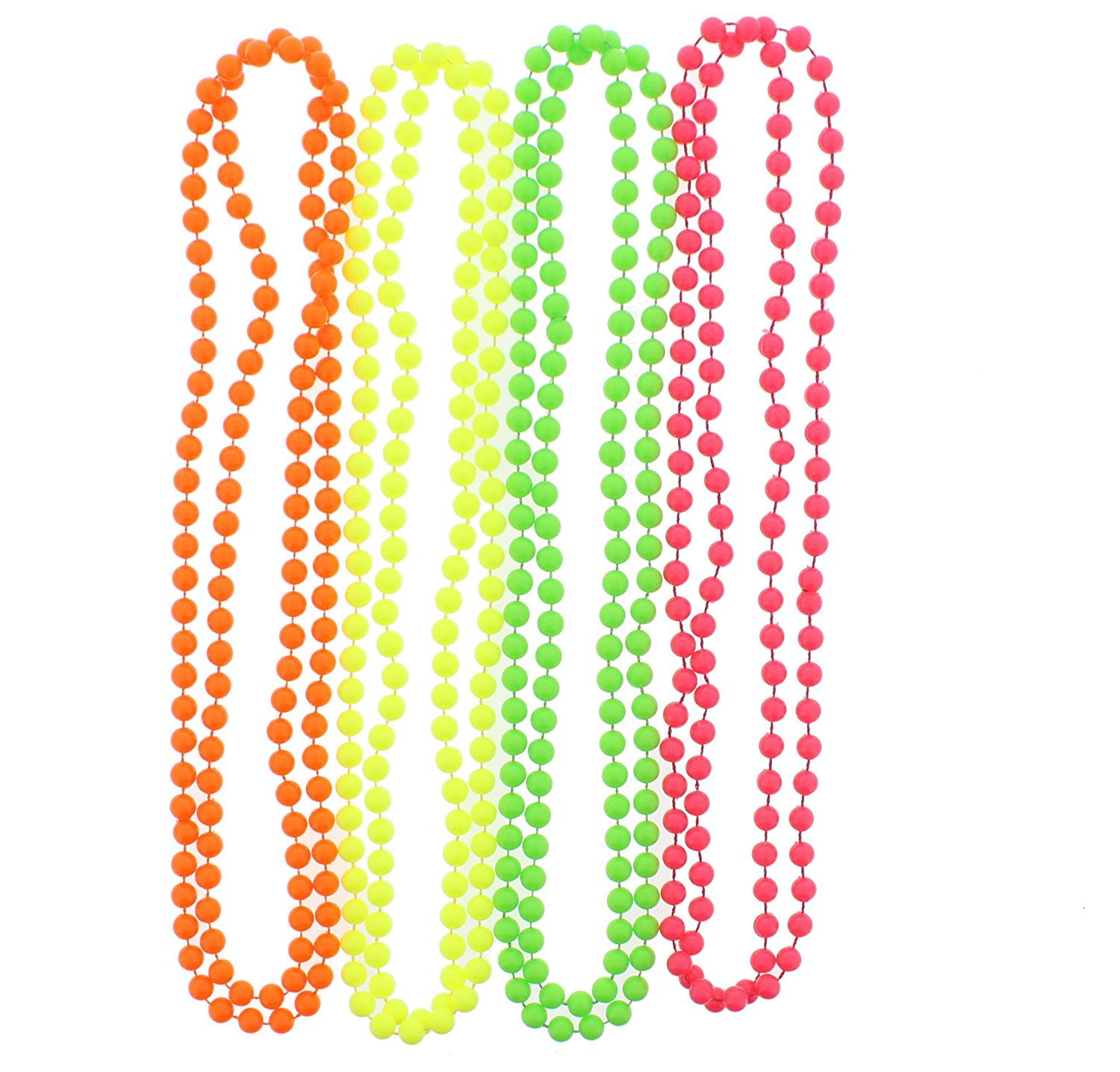 Set of 4 Multicolour Neon Fluorescent 80's Rave Bead Necklaces