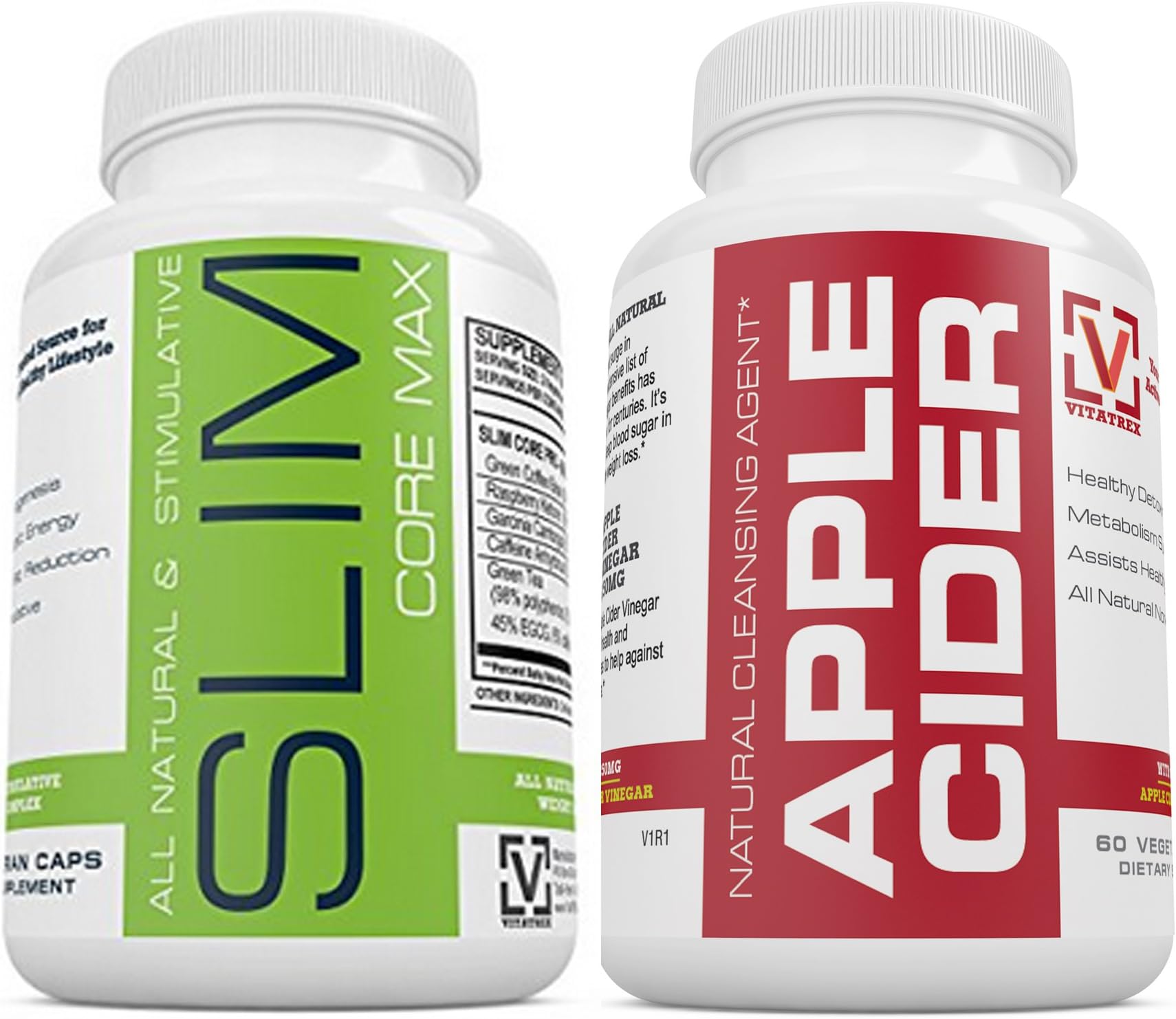 Slim CORE MAX with Apple Cider Detox Combo Slim Core Max Blend:Garcina Cambogia, Green Tea, Raspberry Ketones & More 60 Capsules–All Natural Detox & Energy Booster