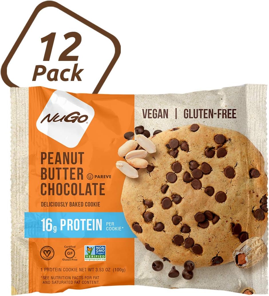 NuGo Protein Cookie, Peanut Butter Chocolate, 16g Vegan Protein, Gluten Free, Soy Free, 12 Count, 3.53 OZ
