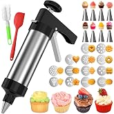 Cookie Press, Cookie Maker, Stainless Steel Cookie Press Kit with 13 Cookie Discs &amp; 8 Icing Nozzles, Spritz Cookie Press for Making &amp; Decorating Cookies Sets