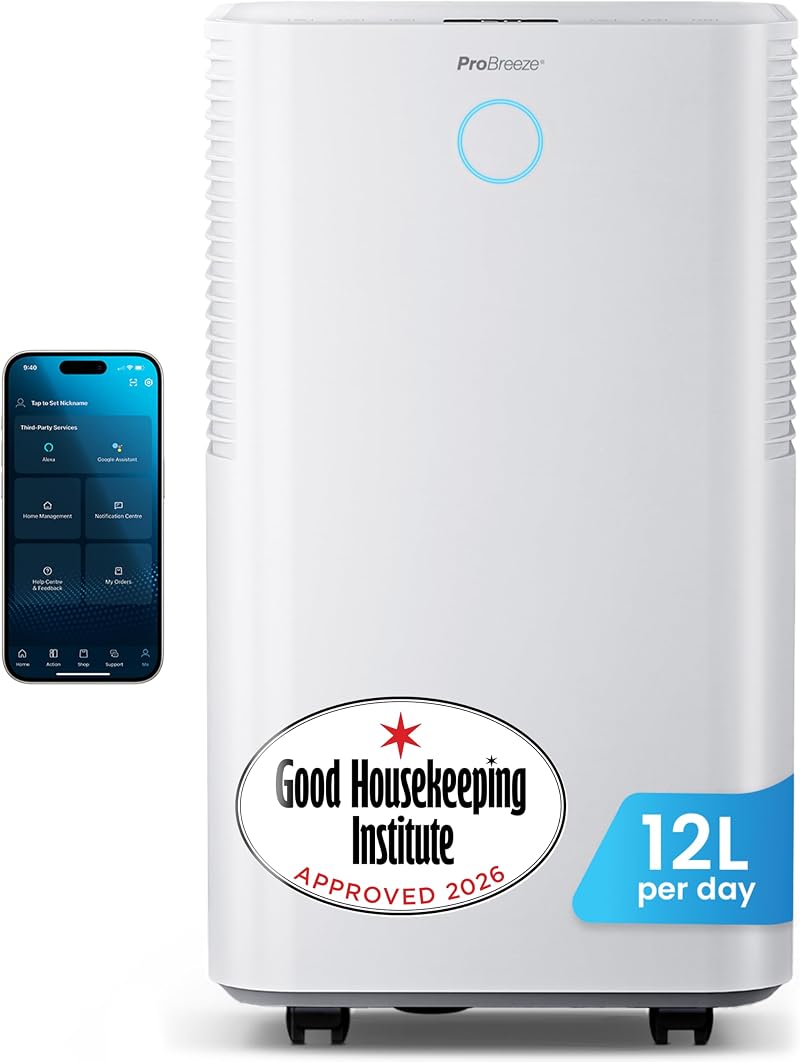 Pro Breeze OmniDry 12L/Day Dehumidifier with Smart App & Humidity Sensor