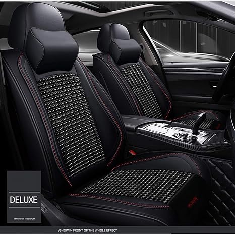 超目玉 車の木製ビーズシートクッション サマークールレザーカーシートカバー 自動シートマットパッド ユニバーサルオートアクセサリー Brown アクセサリー