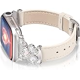 OULUCCI Leather Bands Compatible For Apple Watch Band 40/38/41/42/44/45/46mm Dressy Slim Leather Strap With Designer Three Hearts Design Buckle For Iwatch Series 11/9/8/7/6/5/4/3/2/1/SE/Ultra 2