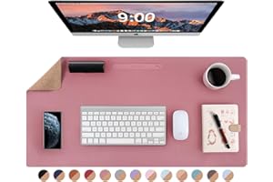 LOLLIDO Leather Desk Pad - 32" x 16" Office Desk Mat, Large Mouse Pad Desk Protector, Desktop Mat, Desk Writing Pad, Desk Blotter, Desk Cover (Cork+Dark Pink)